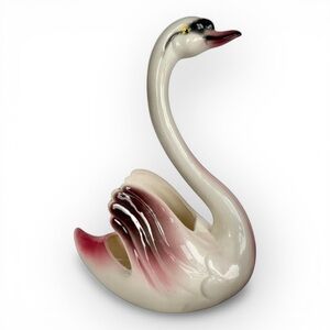 Ceramic Swan Vase in White and Pink